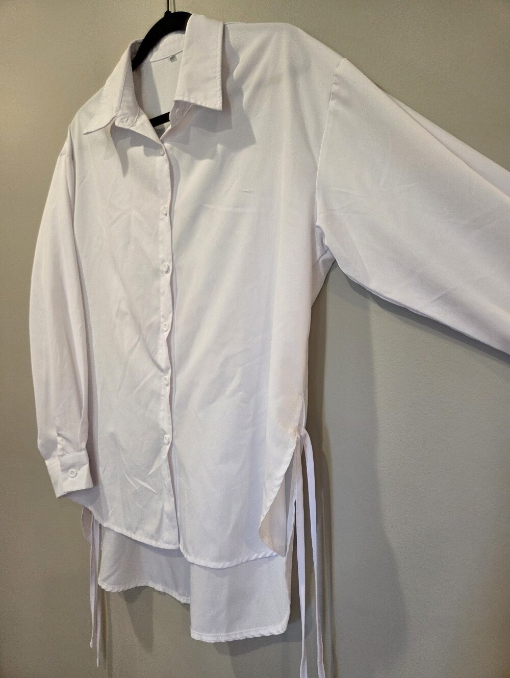 White Oversized Tie Side Button-Up Shirt - Picture 2 of 3